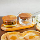 Jogo 2 Potes para Geléia de Vidro com Suporte de Madeira e Colher Teca