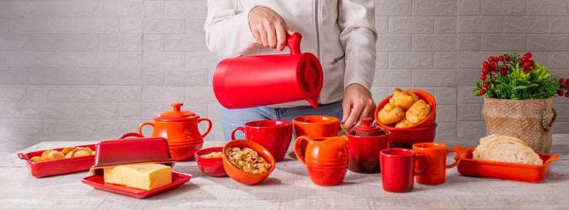 Jogo 2 Xícaras de Café Cerâmica Retrô Vermelha 100ml