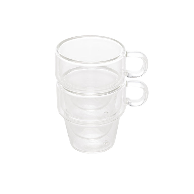Jogo 2 Xícaras de Café Empilhável Parede Dupla Vidro Borossilicato 90ml