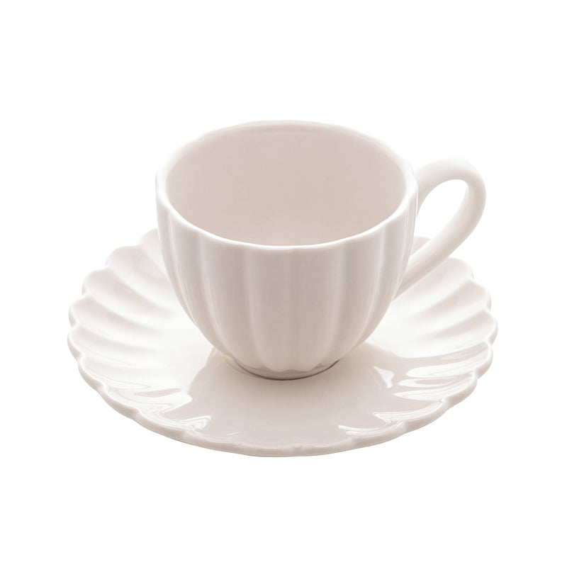 Jogo 2 Xicaras de Café Porcelana com Pires Petala Branco 90ml