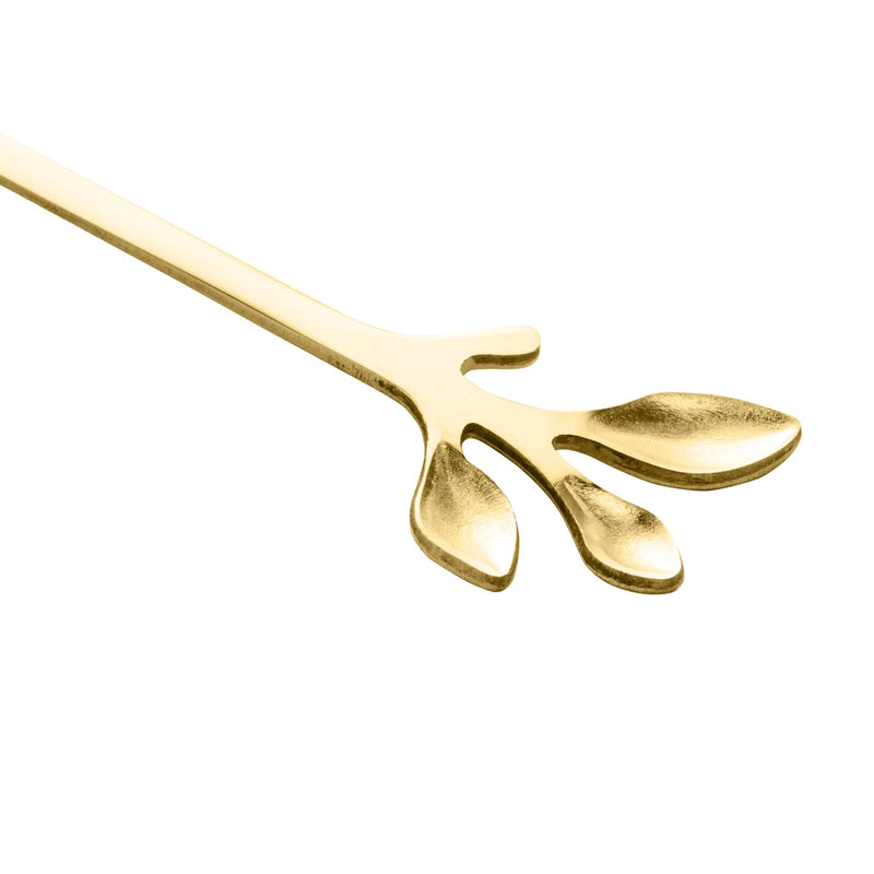 Jogo 4 Colheres Para Chá Aço Inox Leaves Dourado