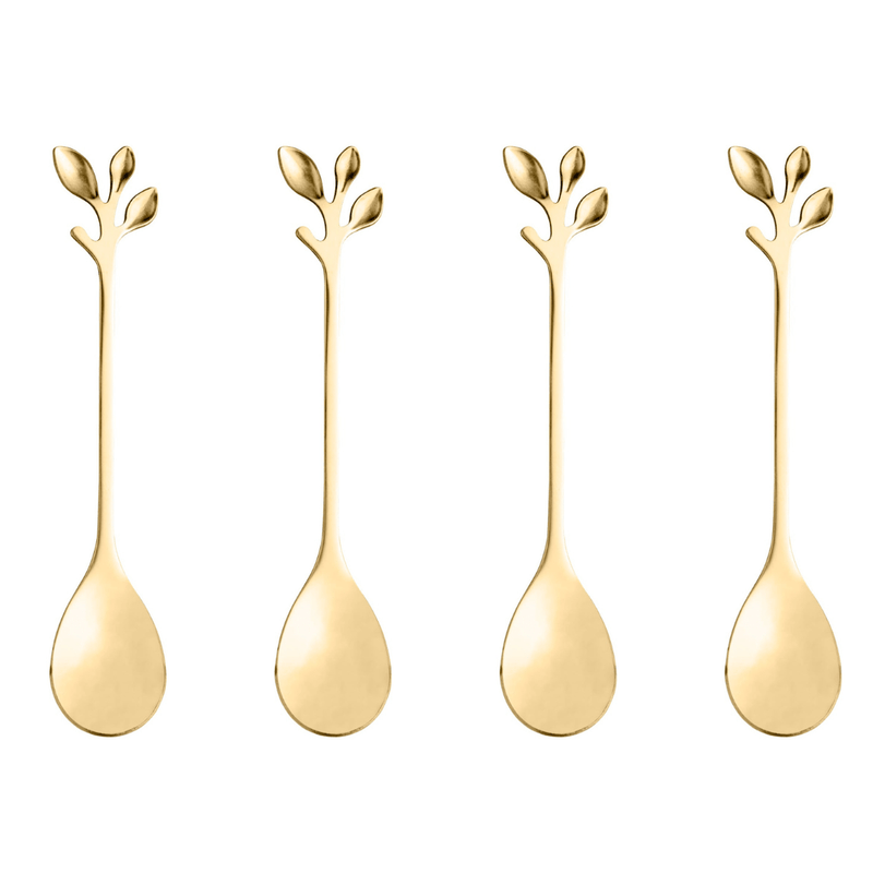 Jogo 4 Colheres Para Chá Aço Inox Leaves Dourado