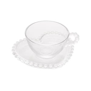 Jogo 4 Xícaras Chá Cristal de Chumbo Com Pires Coração Pearl 180ml