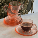 Jogo 4 Xicaras de Café Cristal de Chumbo com Pires Pearl Rosa 80ml