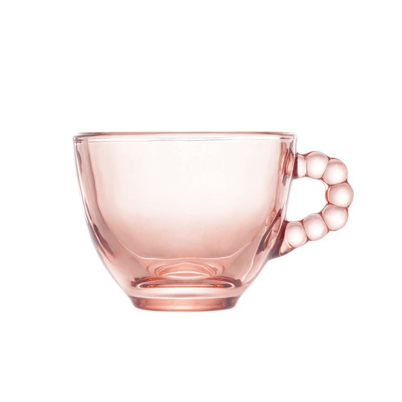 Jogo 4 Xicaras de Café Cristal de Chumbo com Pires Pearl Rosa 80ml