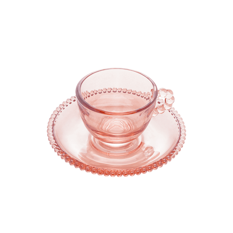 Jogo 4 Xicaras de Café Cristal de Chumbo com Pires Pearl Rosa 80ml