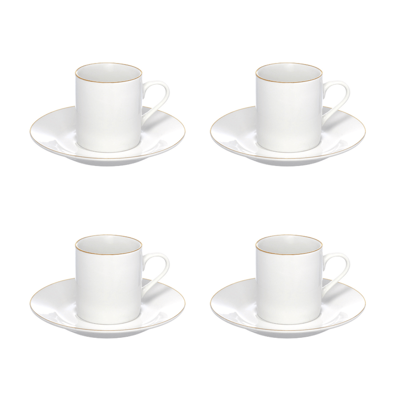 Jogo 4 Xícaras de Café Porcelana Royal Branco e Borda Dourada 90ml 4 Peças