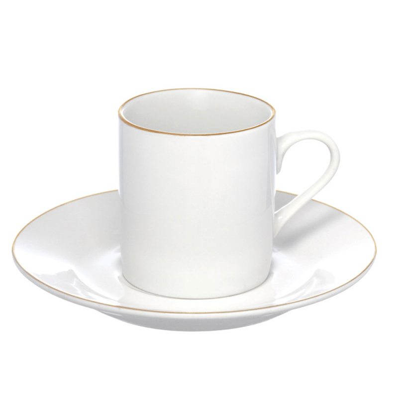Jogo 4 Xícaras de Café Porcelana Royal Branco e Borda Dourada 90ml 4 Peças