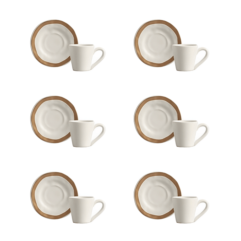 Jogo 6 Xícaras de Café Bege com Filete Amassada