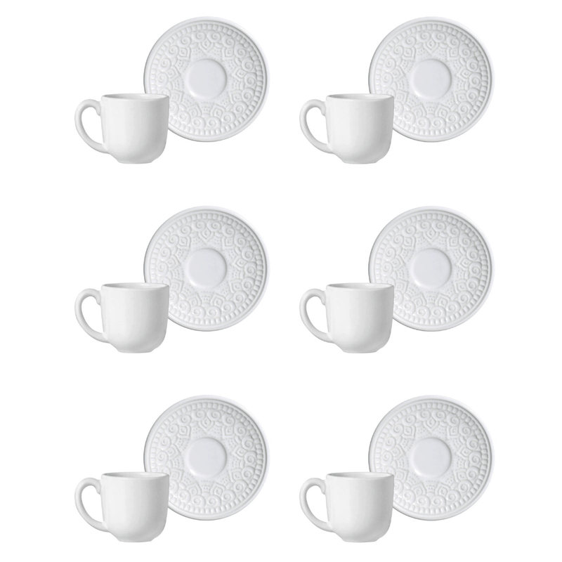 Jogo 6 Xícaras de Café com Pires Agra Branco 112ml