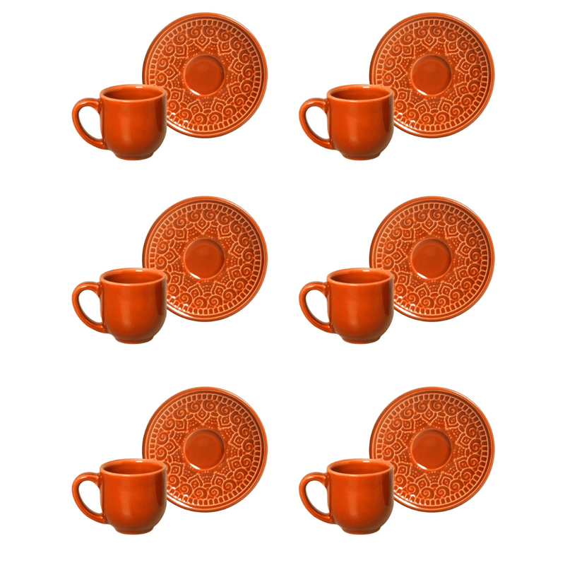 Jogo 6 Xícaras de Café com Pires Agra Cantaloupe Laranja 112ml