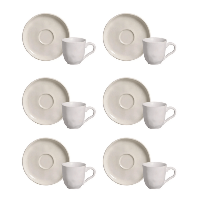 Jogo 6 Xicaras de Café com Píres Bio Clay Branca 120ml