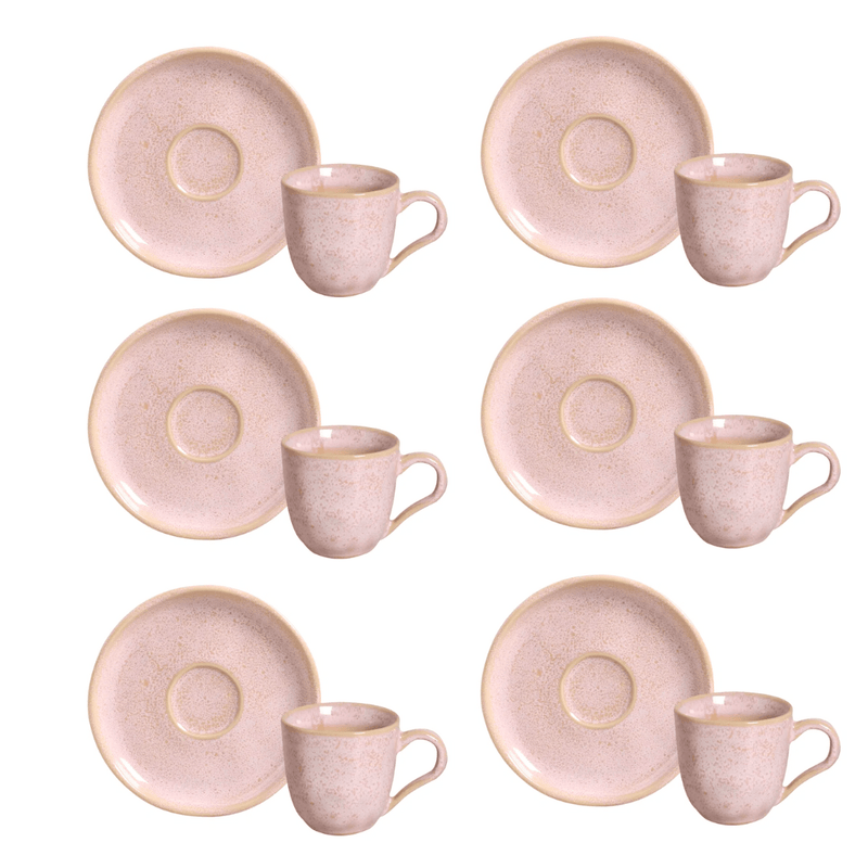 Jogo 6 Xícaras de Café com Pires Bio Litchi Rosa 120ml