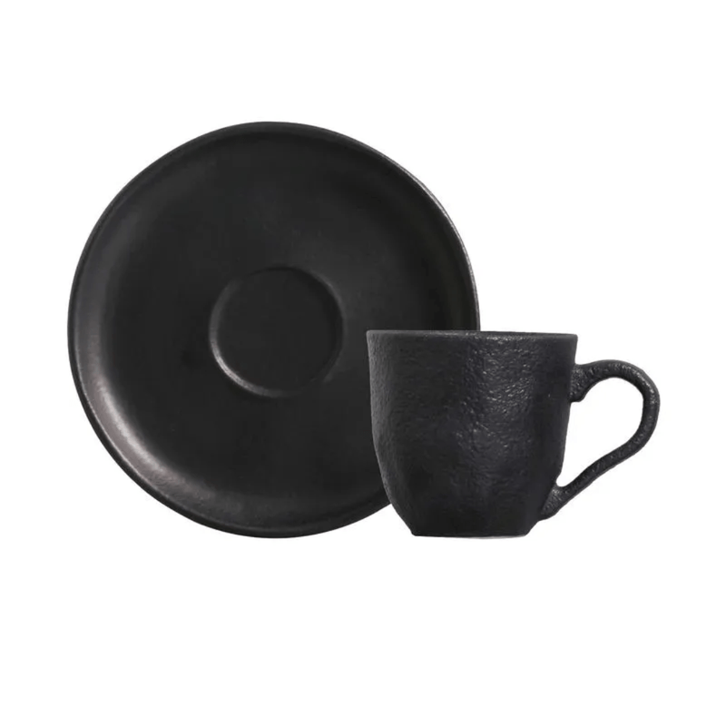 Jogo 6 Xícaras de Café com Pires Bio Preto Matte 120ml