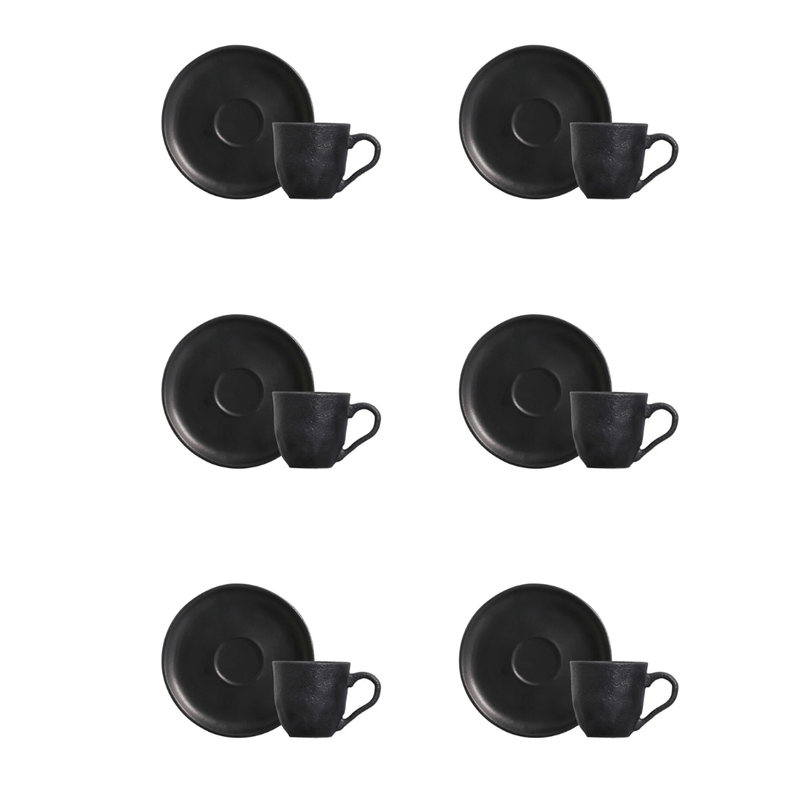 Jogo 6 Xícaras de Café com Pires Bio Preto Matte 120ml