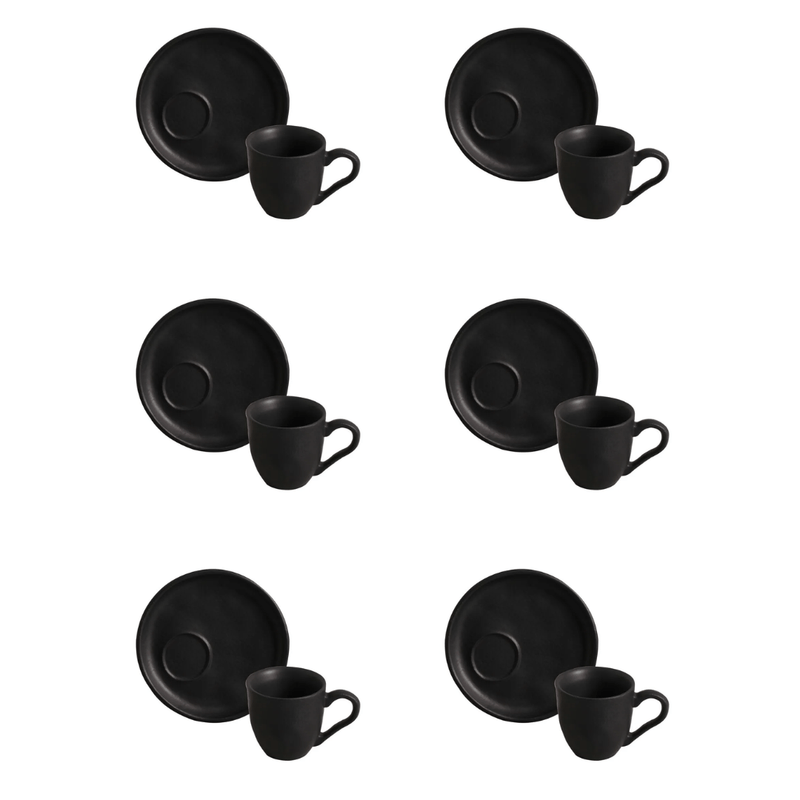 Jogo 6 Xícaras de Café com Pires Bio Preto Matte Descentralizado 70ml