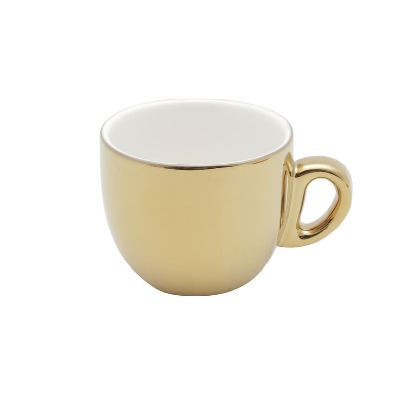 Jogo 6 Xícaras de Café com Pires em Porcelana Branco e Dourado com Suporte 90ml