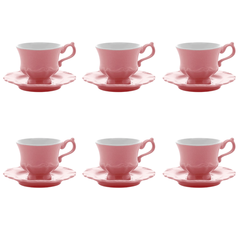 Jogo 6 Xicaras de Café com Pires em Porcelana Fancy Rose 90ml