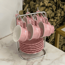 Jogo 6 Xicaras de Café com Pires em Porcelana Fancy Rose 90ml