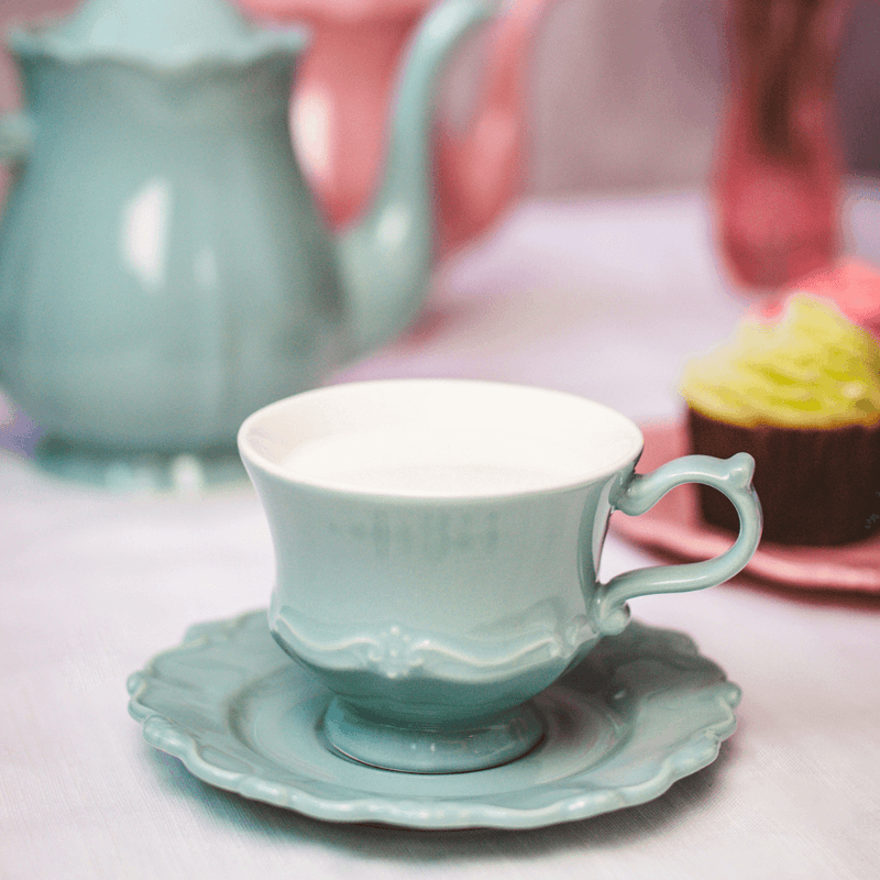 Jogo 6 Xicaras de Café com Pires em Porcelana Fancy Verde 90ml