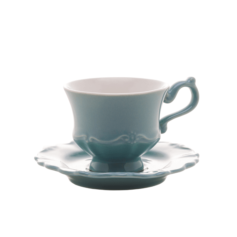 Jogo 6 Xicaras de Café com Pires em Porcelana Fancy Verde 90ml