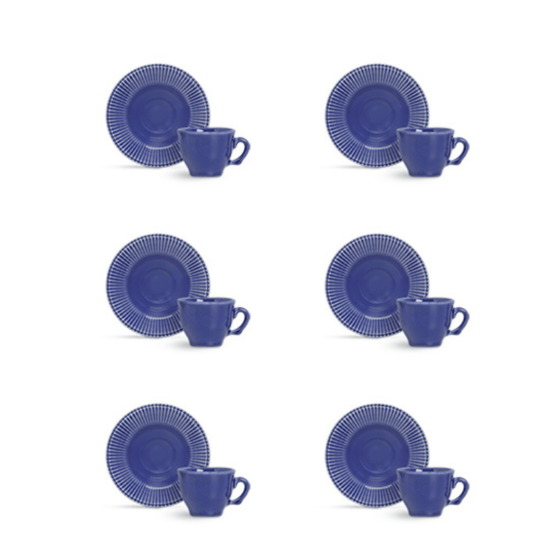 Jogo 6 Xícaras de Café com Píres Frisada Azul 100ml