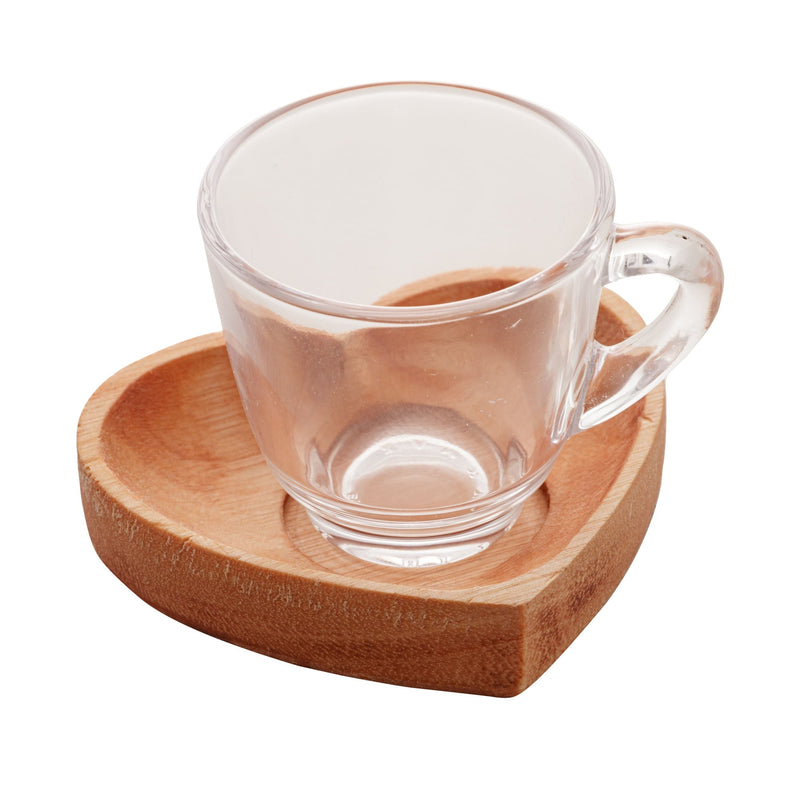 Jogo 6 Xícaras de Café Com Pires Madeira Coração Liptus 75ml