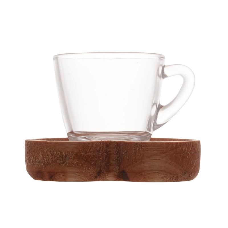 Jogo 6 Xícaras de Café Com Pires Madeira Coração Liptus 75ml