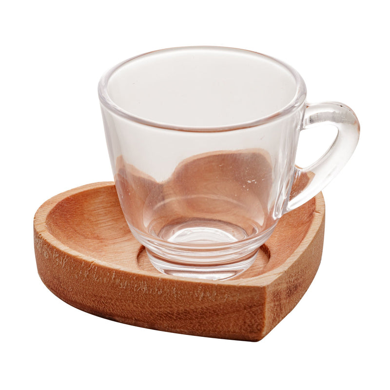 Jogo 6 Xícaras de Café Com Pires Madeira Coração Liptus 75ml