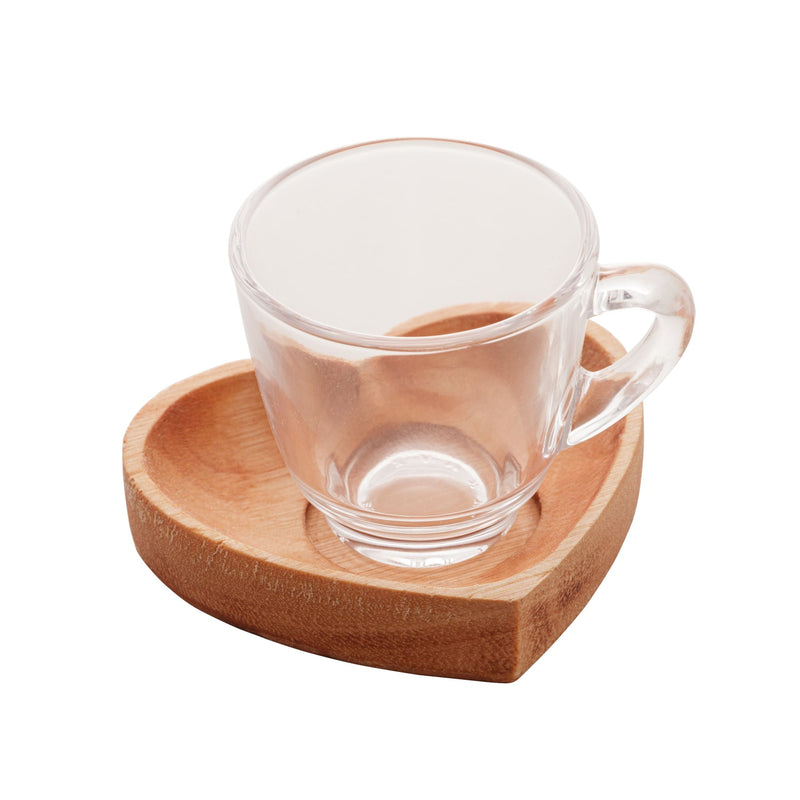 Jogo 6 Xícaras de Café Com Pires Madeira Coração Liptus 75ml
