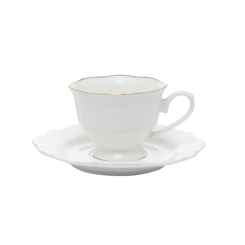 Jogo 6 Xícaras de Café com Pires Maldivas Branco com Fio de Ouro