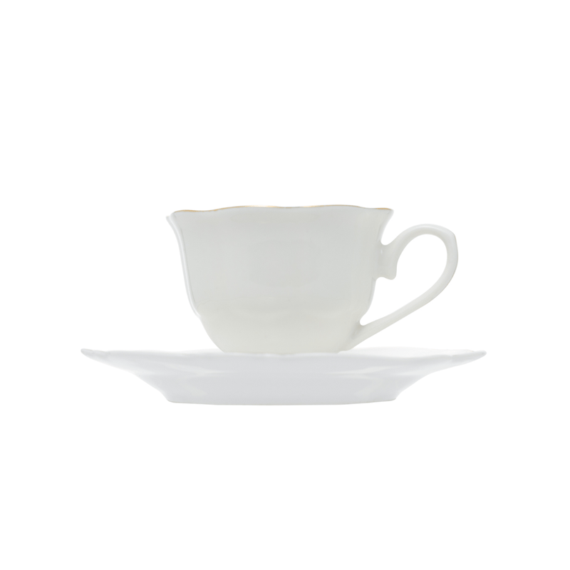 Jogo 6 Xícaras de Café com Pires Maldivas Branco com Fio de Ouro