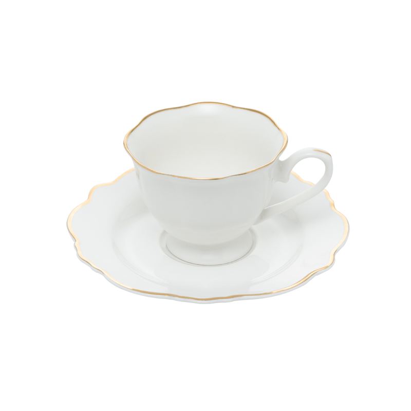 Jogo 6 Xícaras de Café com Pires Maldivas Branco com Fio de Ouro