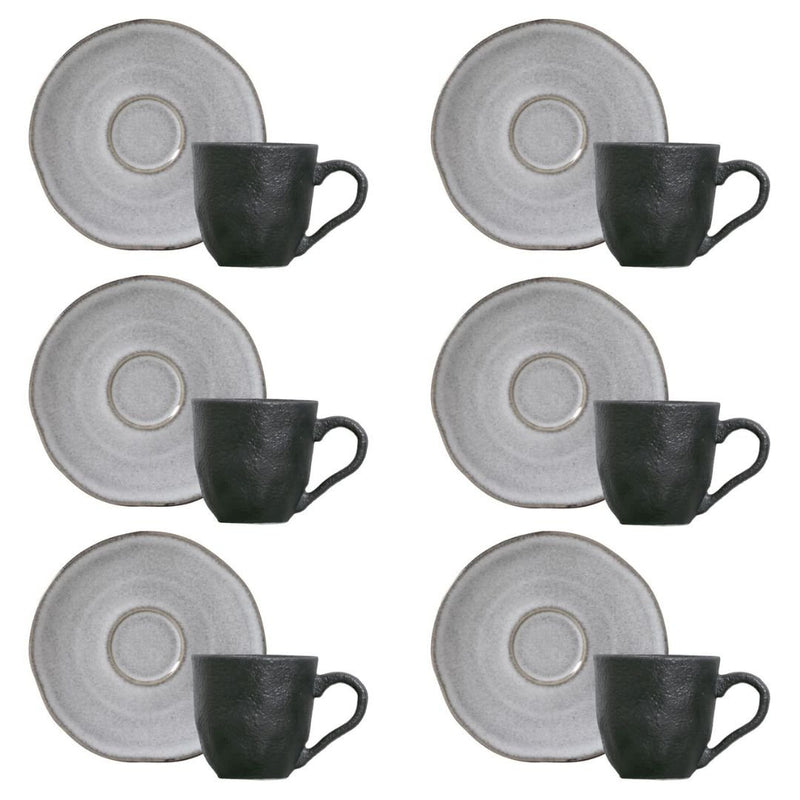 Jogo 6 Xícaras de Café com Píres Orgânico Concreto Cinza 120ml