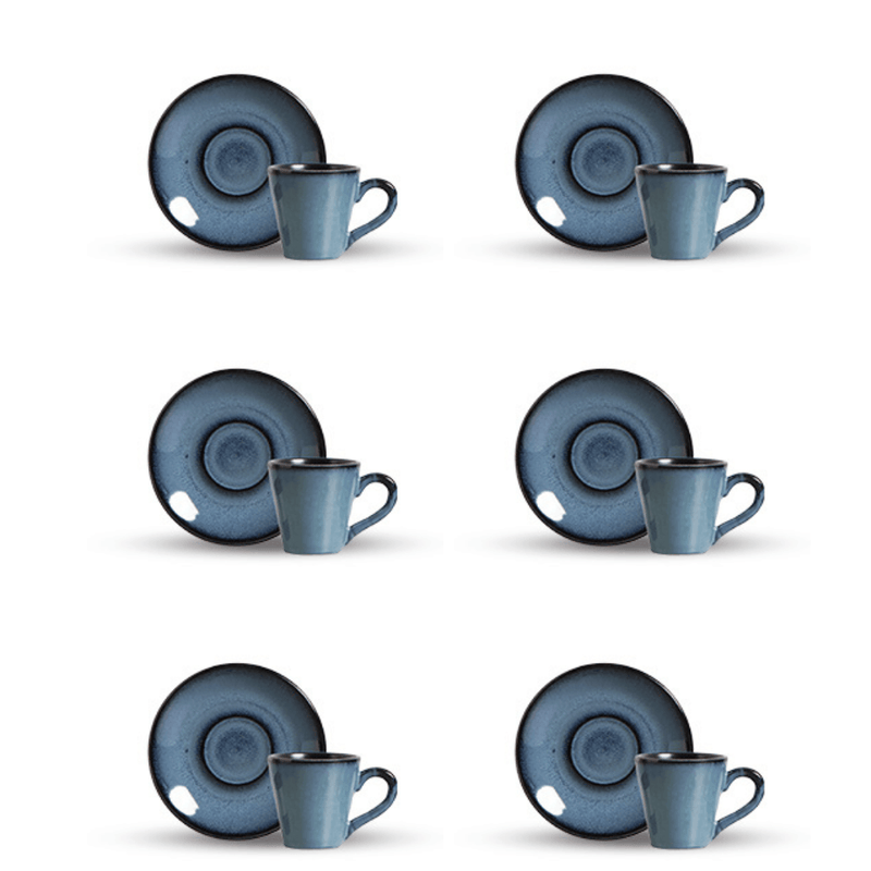 Jogo 6 Xícaras de Café com Pires Planet Azul