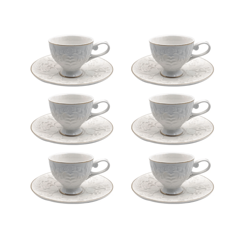 Jogo 6 Xícaras de Café com Pires Scarlet New Bone Branco e Dourado 90ml