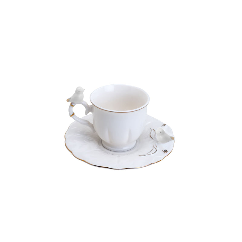 Jogo 6 Xicaras de Café em Porcelana Birds Round Plate Colorido 100ml