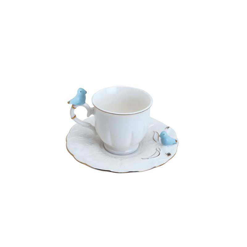 Jogo 6 Xicaras de Café em Porcelana Birds Round Plate Colorido 100ml