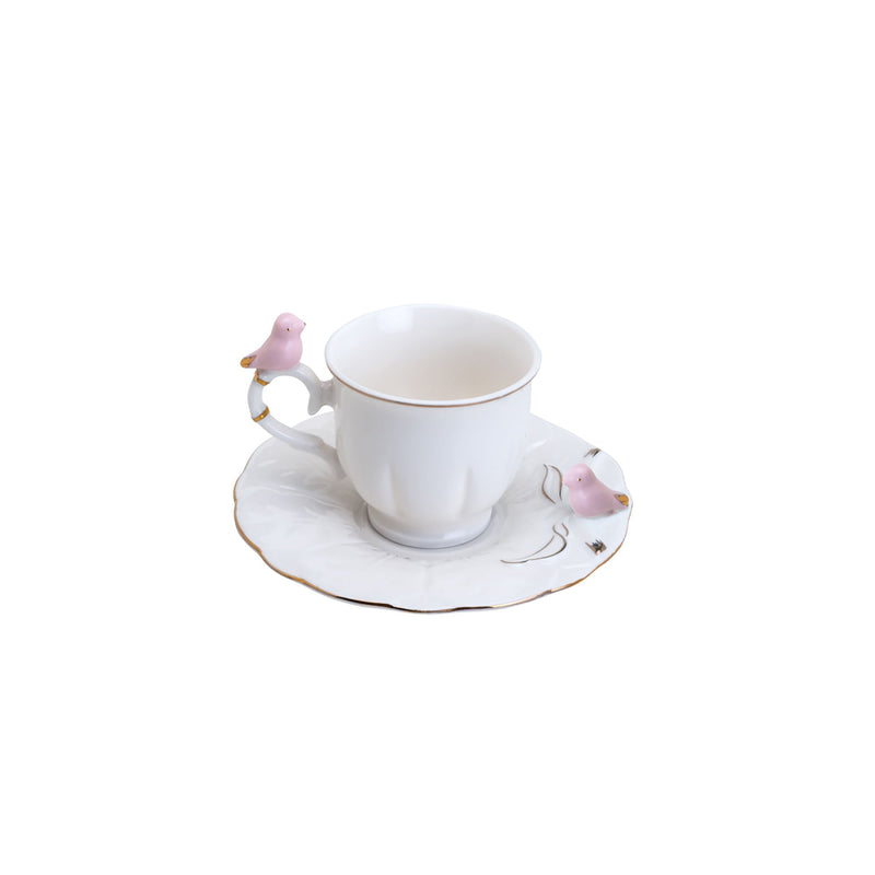 Jogo 6 Xicaras de Café em Porcelana Birds Round Plate Colorido 100ml