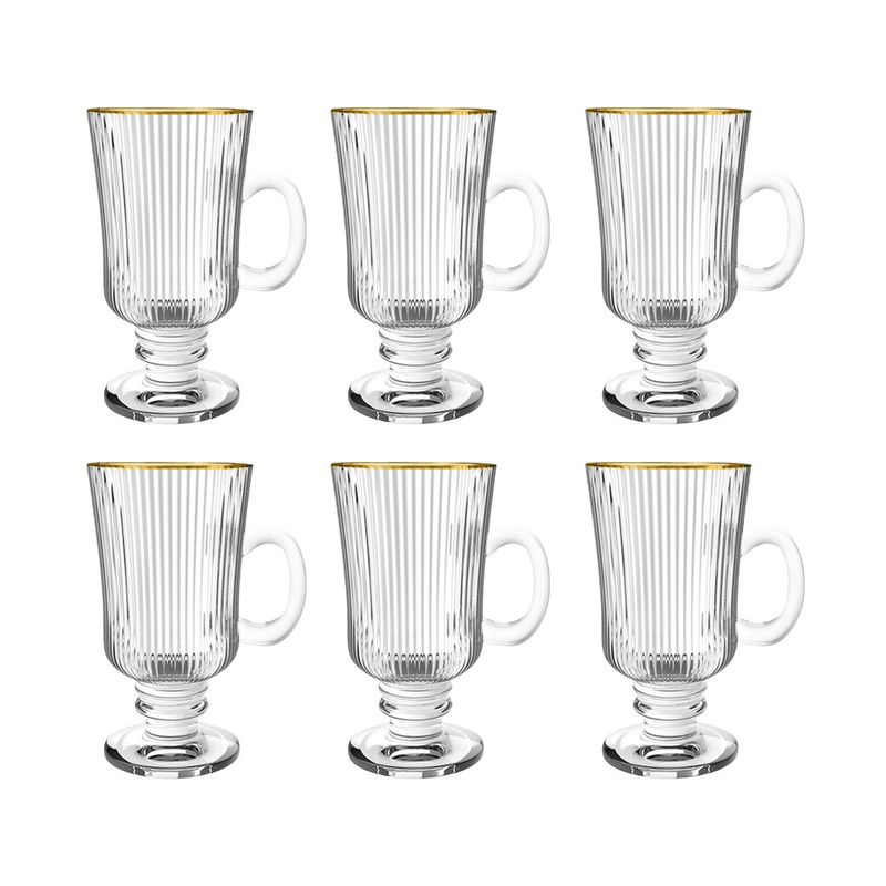 Jogo 6 Xícaras de Café Irish Coffee Cameratta Vidro Borda Dourada 230ml