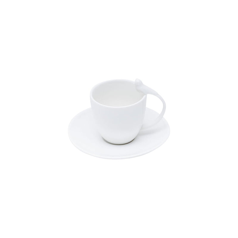 Jogo 6 Xícaras de Café Porcelana com Pires Birds Branca 85ml