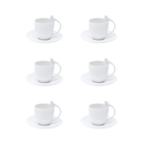 Jogo 6 Xícaras de Café Porcelana com Pires Birds Branca 85ml