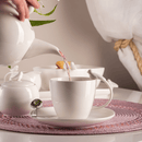 Jogo 6 Xícaras de Café Porcelana com Pires Birds Branca 85ml