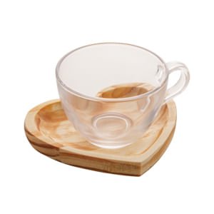 Jogo 6 Xicaras de Chá com Pires Coração Madeira Pinus 190ml