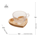 Jogo 6 Xicaras de Chá com Pires Coração Madeira Pinus 190ml