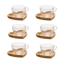 Jogo 6 Xicaras de Chá com Pires Coração Madeira Pinus 190ml