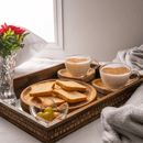 Jogo 6 Xícaras de Chá Com Prato em Madeira Teca Coração 190ml