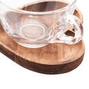 Jogo 6 Xícaras de Chá Com Prato em Madeira Teca Coração 190ml