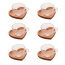 Jogo 6 Xícaras de Chá Com Prato Madeira Liptus Coração 190ml