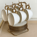 Jogo 6 Xícaras de Chá Porcelana com Pires Egg Branca e Dourada 200ml